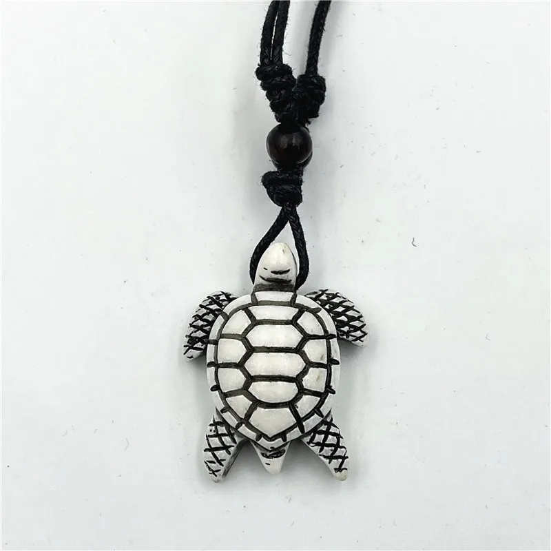6pcs Artificial Bone Carving Sea Turtle Pendant Necklaces Set - Adjustable Rope Cotton Necklace, Hawaiian Surfer Style Jewelry For Women & Men