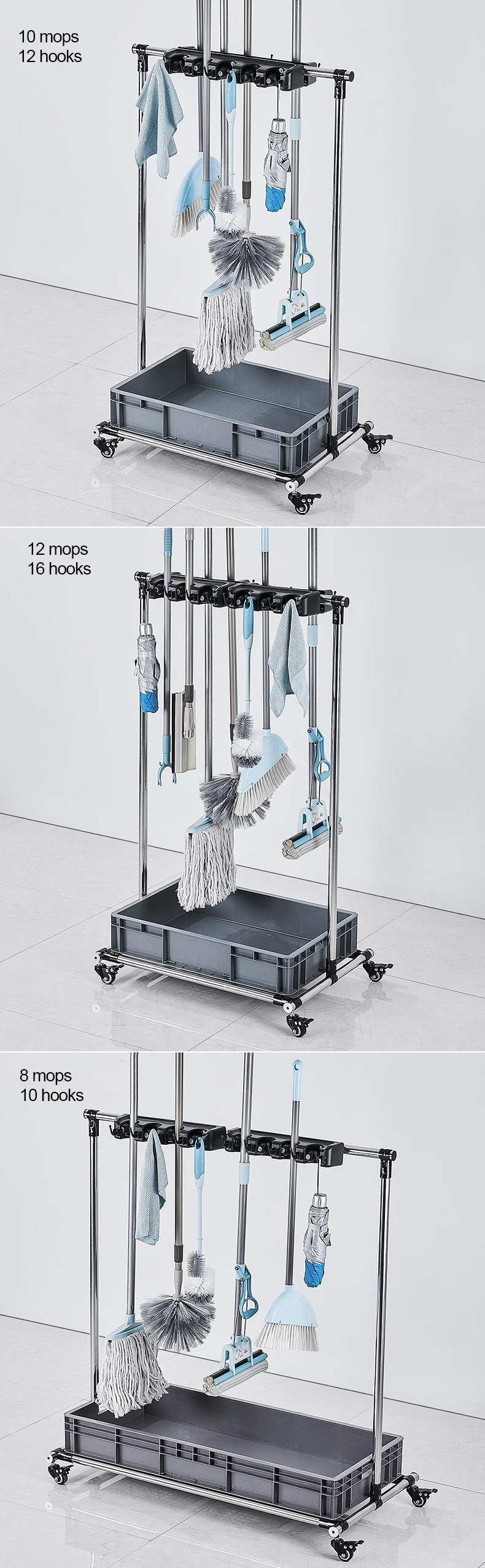 Stainless Steel Mop Storage Racks - Durable & Versatile