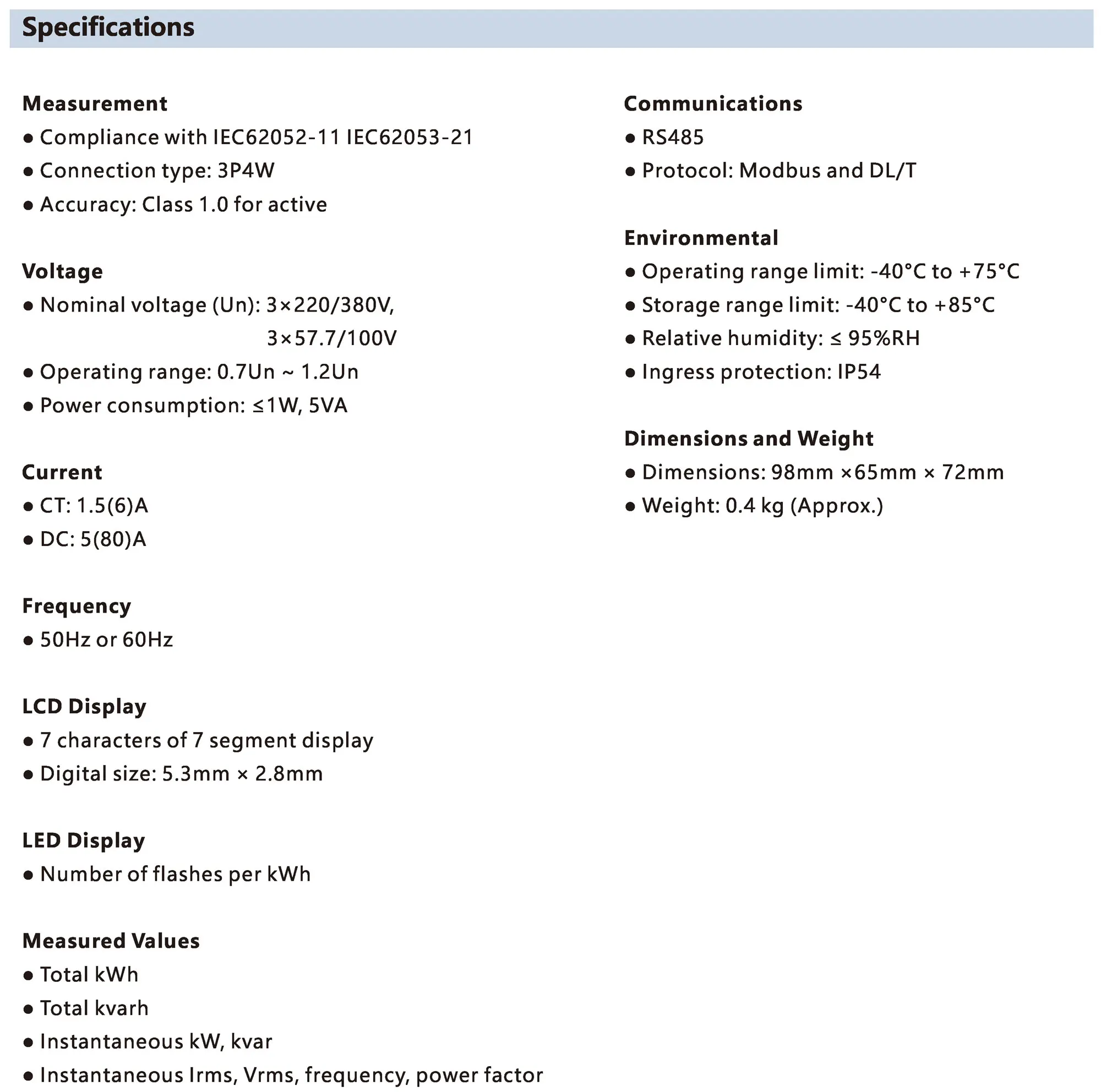 Compteur D'énergie Monophasé SDM120CT 50A/0.1V - RS485 Modbus, 230V, Pour Rail DIN