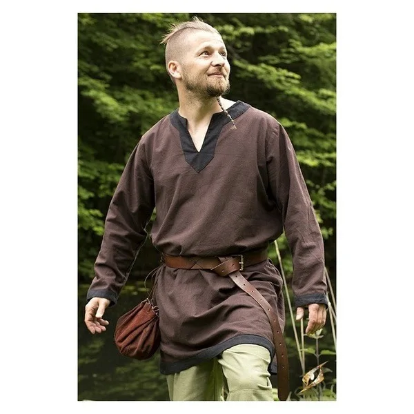 Adult Men Medieval Knight Warrior Costume Tunic Norman Chevalier Braid Viking Pirate Saxon LARP Top Shirt for Men Black / XXXL