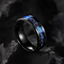 8mm Black Tungsten Ring for Men Women Blue Foil Inlay Classic Engagement Wedding Band Beveled Polished Shiny for Gift Party