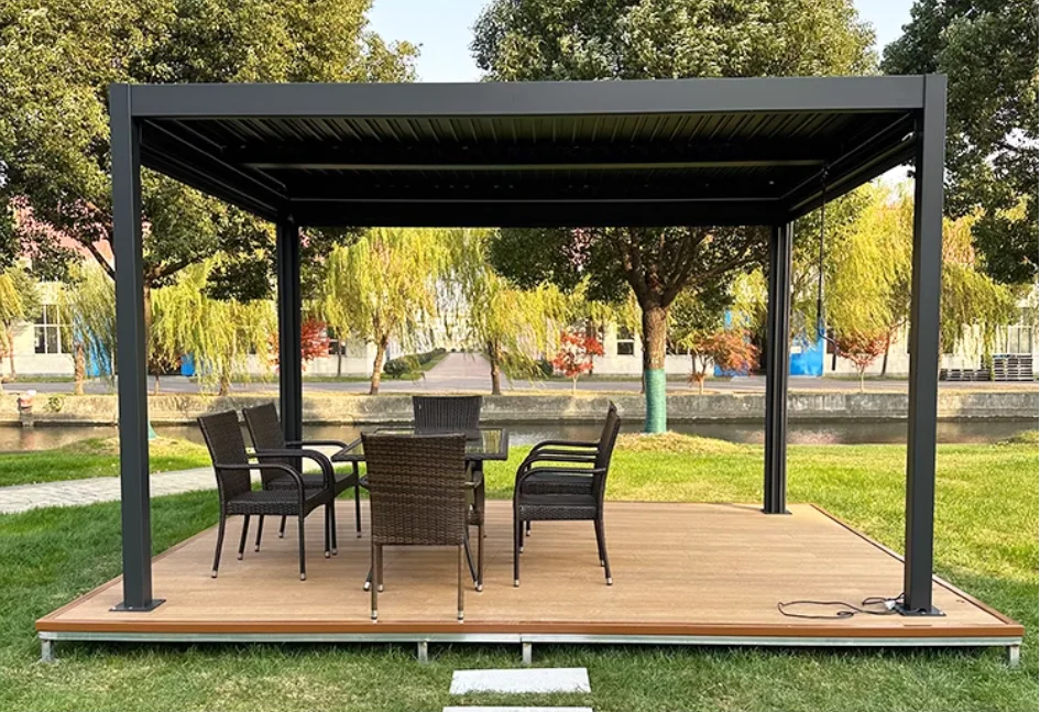 Modern Design Pergola Waterproof Aluminium Frame Electric Features Durable Steel Stainless Garden Decorative Terrace Metal Cover
