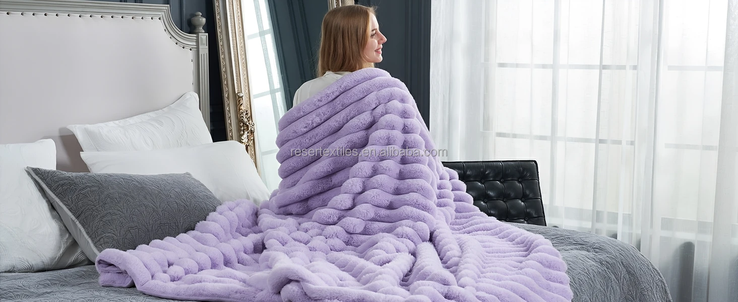 Wholesale Faux Fur Throw Blanket European & American Style Solid Soft Plush Thick Luxury Versatile for Living Room Bedroom