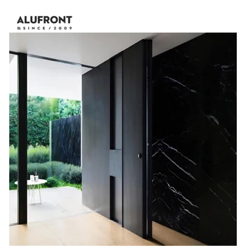 ALUFRONT Premium Luxury Style Contemporary Entry Main Entrance Black Profile Aluminium Doors Exterior Front Doors for Villa