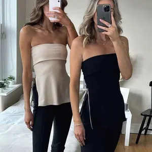 2023 New Summer Sexy Strapless Women Tops Zipper Off Shoulder Y2K Shirt Sleeveless Corset Crop Top