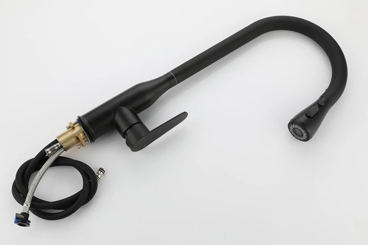 Grifo de cocina negro abatible de acero inoxidable con una sola palanca y un solo orificio