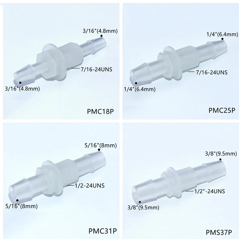 JU Easy Mounting Hose Tubing Connectors Plastic Bulkhead Union Thread Panel Mount Barb Pipe Fittings