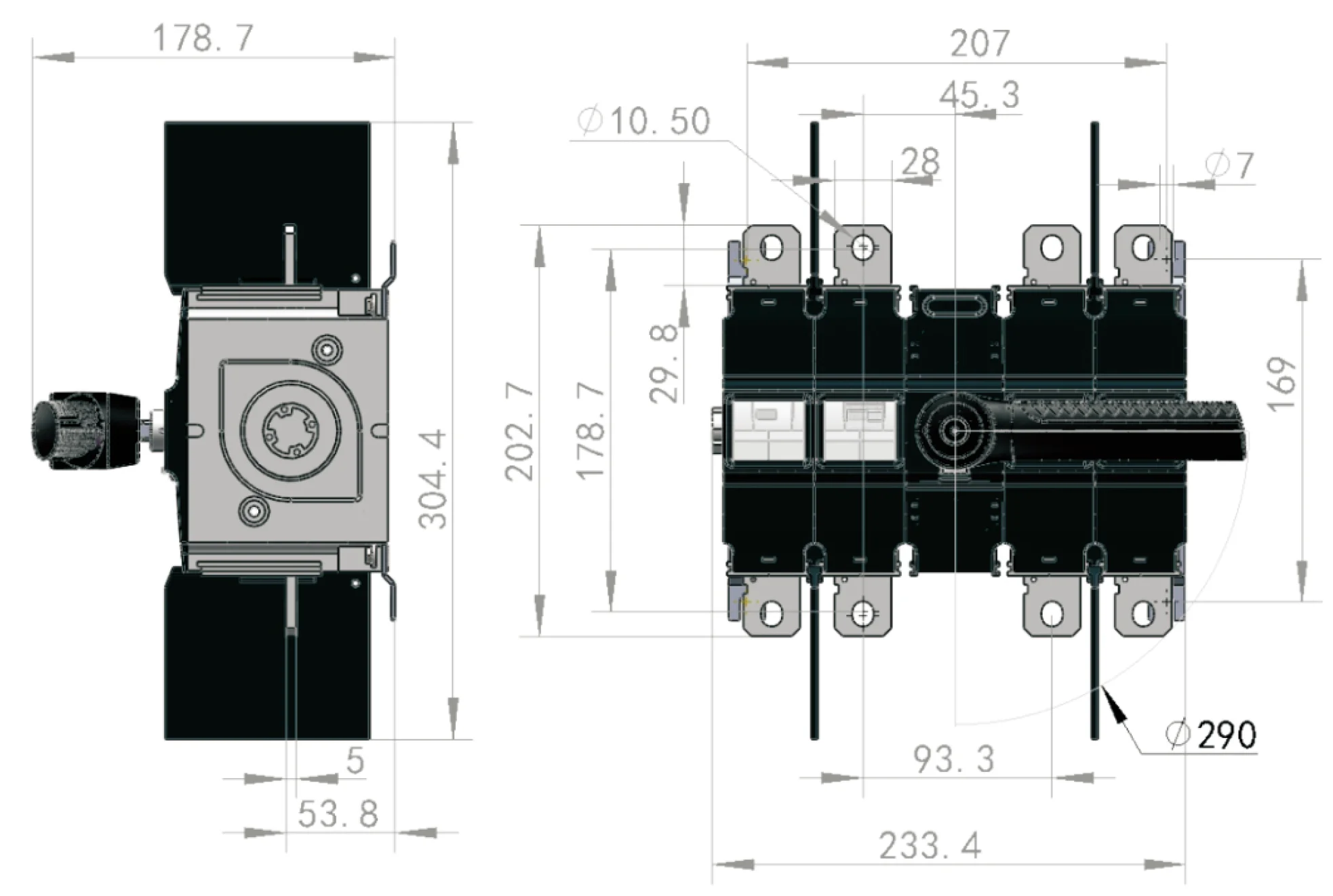 GL3-630 4P 2 Circuits 400A 500A 630A 1000V 1500V DC solar Disconnect Switch Battery rack DC Combiner DC Isolator switch