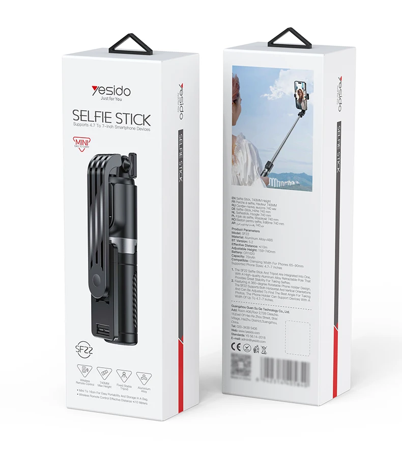 Yesido SF22 Tripod Mode Extra-long Extension Stable and Non-shaking Compact Size Mini Telescopic Selfie Stick
