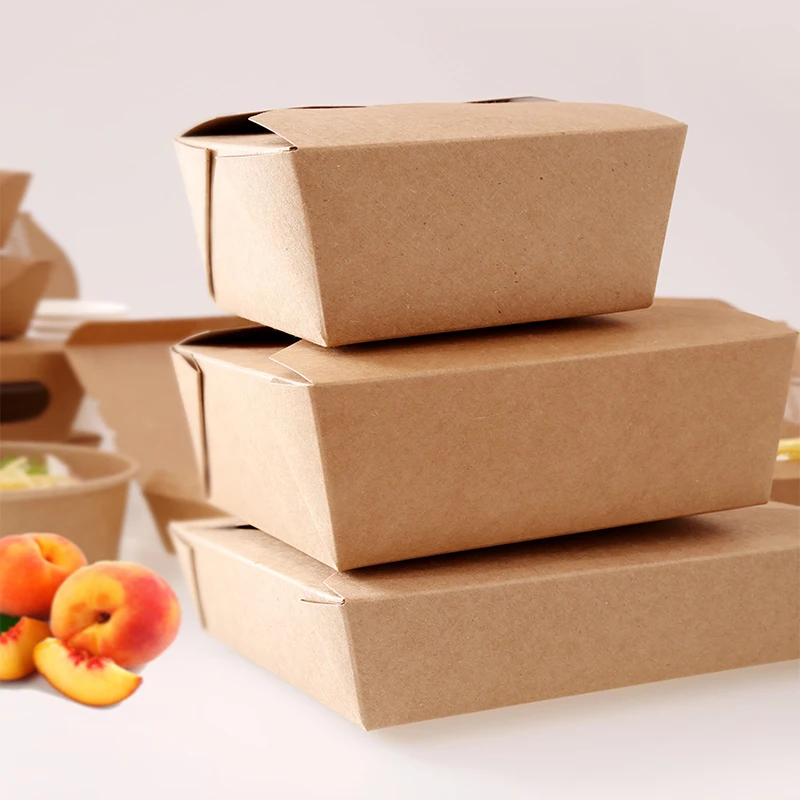 Custom Logo Eco-Friendly Sustainable Fast Food Packaging Container Disposable Takeout Kraft Paper Lunch Salad Bio Box factory