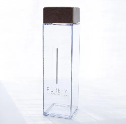 Custom Square Shape Water Bottle Juice Drink Bottle With Wood Grain Lid