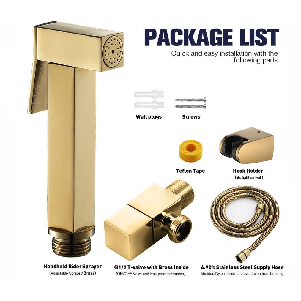 Bidet Sprayer voor toilet, Warm en koud water Handheld Bidet Set, Wall Mount Bidet Kraan, Messing Draagbare Toilet Sprayer, Body Cloth Luier Sprayer, Geborsteld Goud