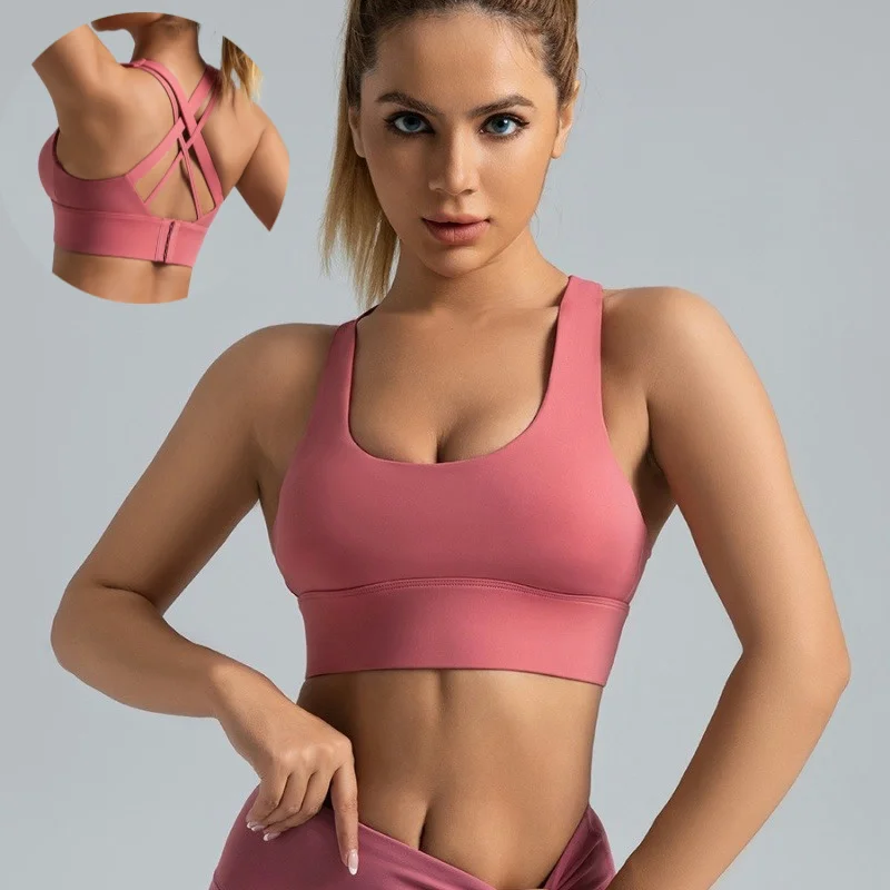 Summer hot selling Super Cloud Sexy Women Sports Bra Crisscross Back Medium Support Yoga Bra with Removable Cups top Fitness