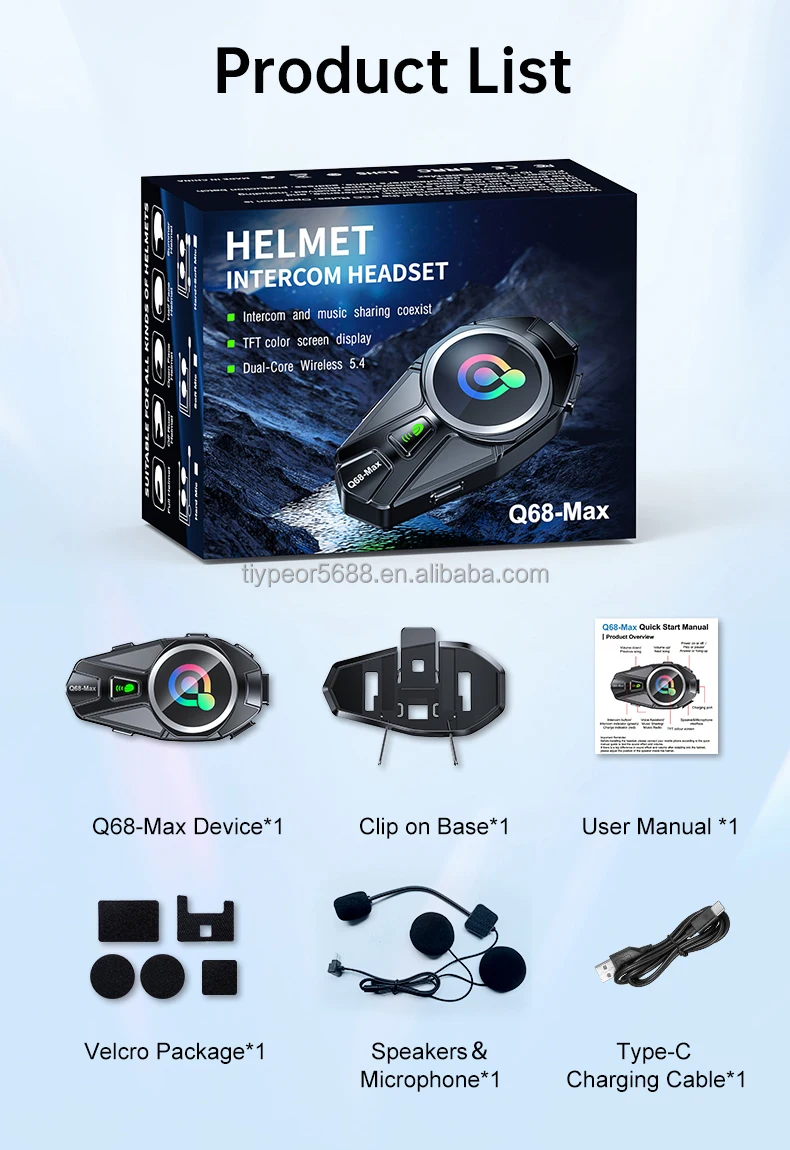 product tiypeor motorcycle helmet bt headset 2 riders 500m intercom tft color display ipx6 waterproof noise reduction auto answer-11