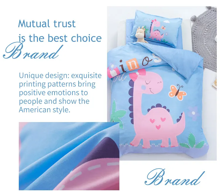 Cartoon Printed 100% Cotton Bedroom Crib Bedding Set Air Permeable Baby Duvet Cover King Twin Sizes for Comforter for Hotels factory