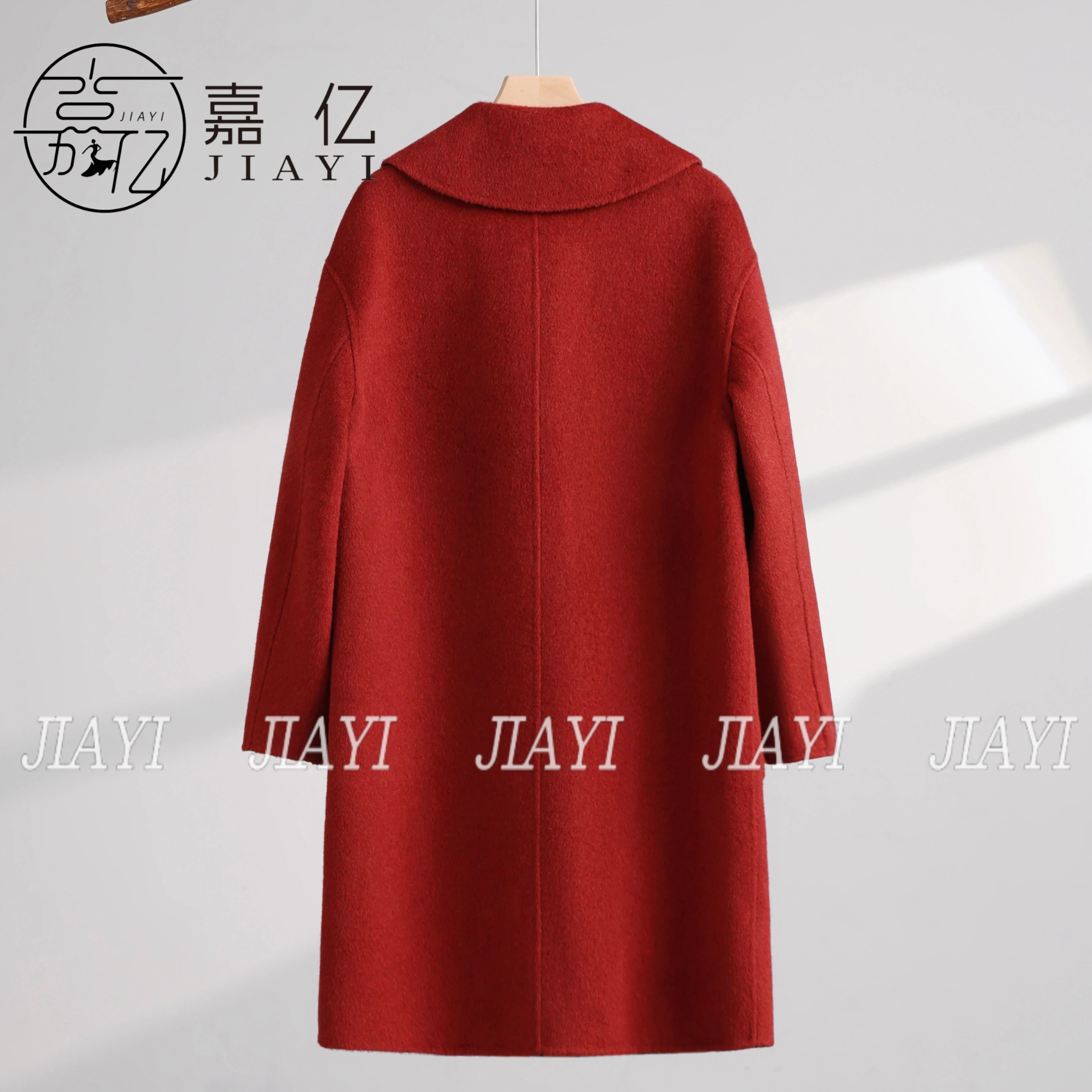 Women's Classic Double-Sided Wool Long Overcoat Warm Single Breasted Winter Coat Turn-Down Collar Belt Closure Cashmere Hood