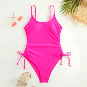 One Piece Sexy Solid Pleated Backless High Waist Tank Breathable Swimsuit