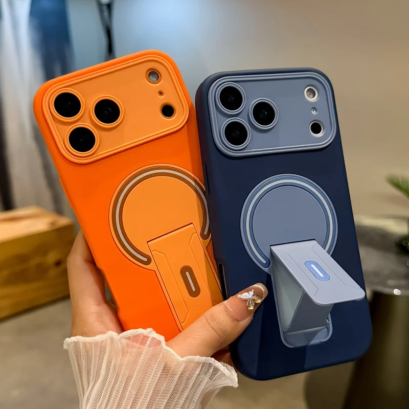 New Large Window Wireless Charging Magnetic Invisible Frame Bracket Cell Phone Cases for Iphone 17 Pro Max 16 Pro 15 14 13 12 11