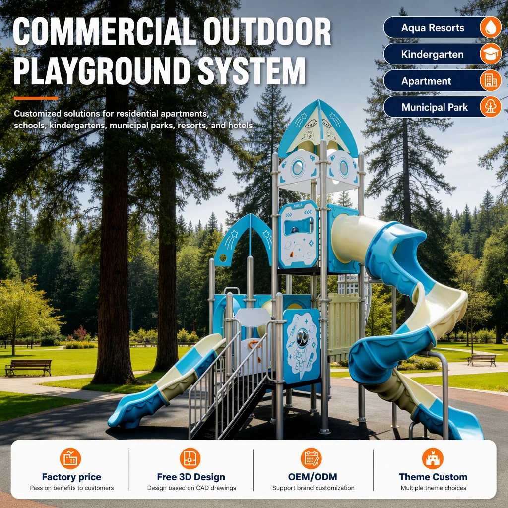 Space Theme Outdoor Playground Equipment Kids Climbing Frame Slide Swing Set Galvanized Steel CE CPC ASTM Certified OEM Safe Low