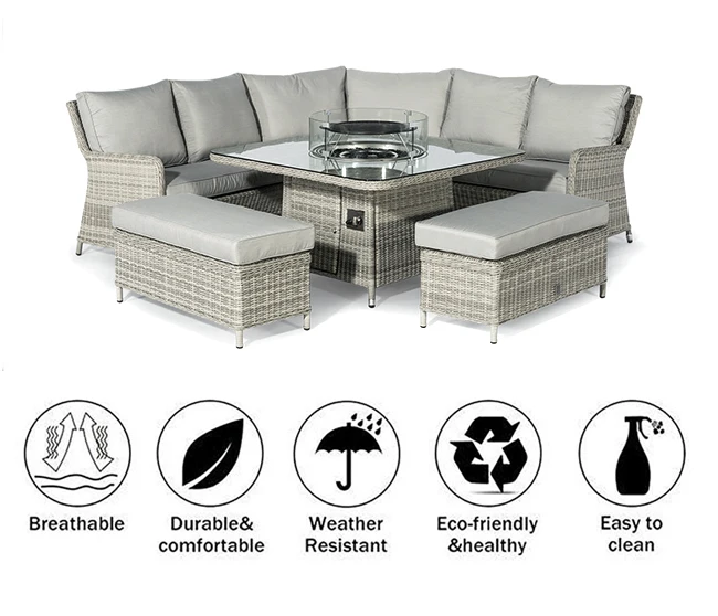 Yasn 7 Piece Set Pe Rattan Fire Pit Table Set Garden Sofa Outdoor Patio