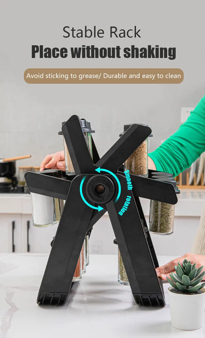 360 Rotating Spice Rack Kitchen Organizer with 18 Glass Jars Seasoning ...