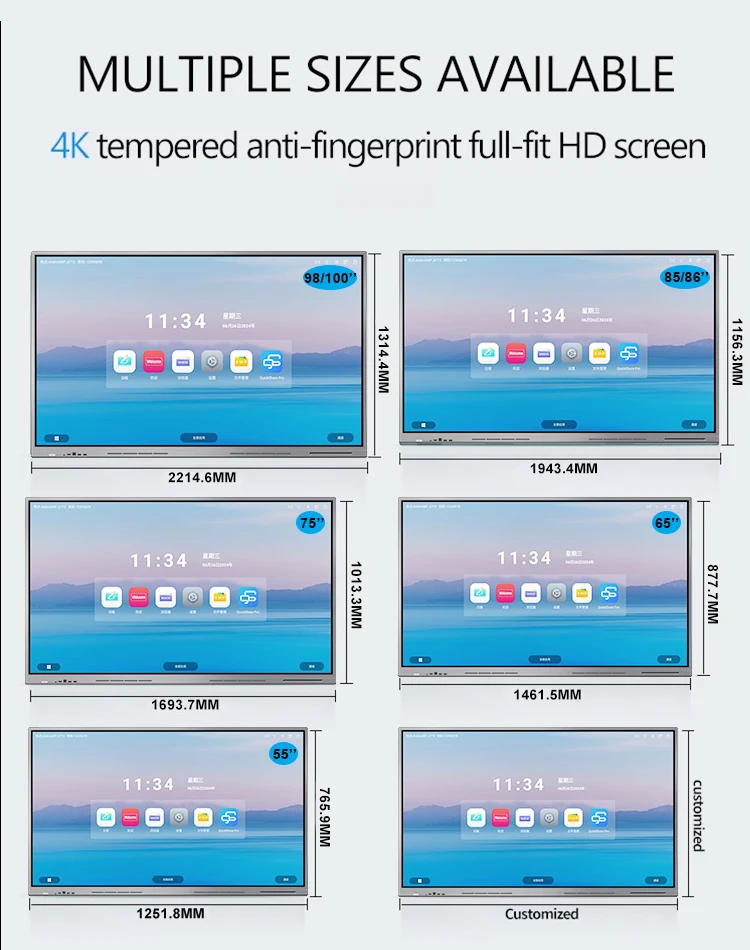 Smart LED Touch TV with Android WiFi 4K   50 55 65 75 Inch Smart Touch  TV-Customizable Size OEM/ODM  Karaoke  TV Motherboard