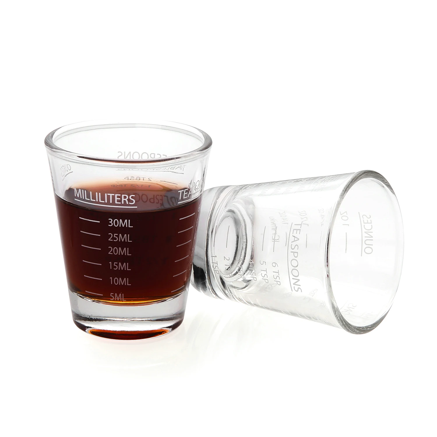 Shot Glasses Measuring cup Liquid Heavy Glass Wine Glass Espresso Shot  Glass 26-Incremental Measurement 1oz, 6 Tsp, 2 Tbs, 30ml (2 pack-black 30ml)