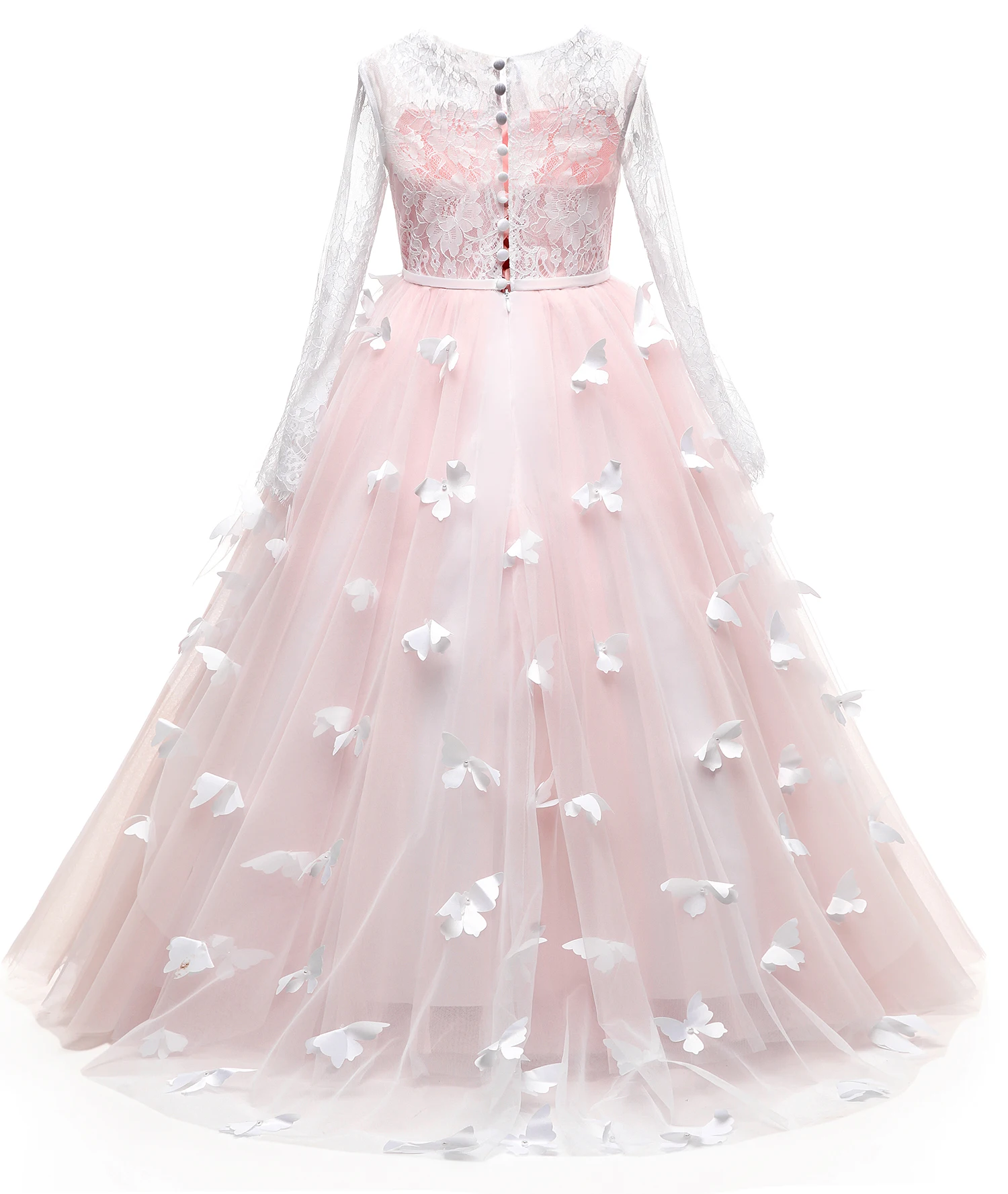 Платье с длинным рукавом и кружевом для девочек