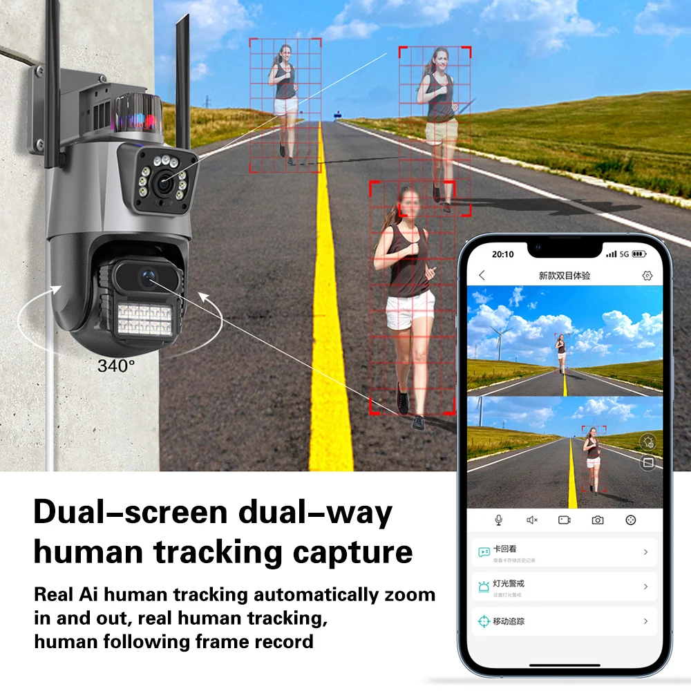 ICSEE 8MP Dual HD Lens 4K Indoor/Outdoor CCTV IP Network Camera Wide Angle WIFI PTZ AI Auto Tracking Night Vision Two-Way Audio