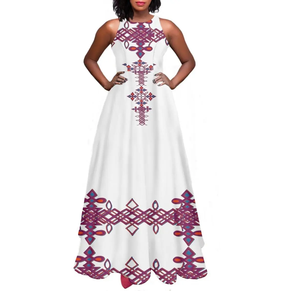 ethiopian formal dresses Modern Ethiopian Dress for Celebrations- Flowing White Habesha-Inspired Gown main image 0