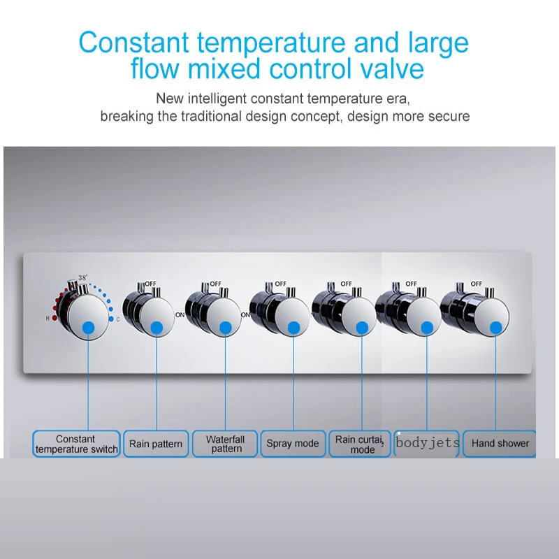 Luxury 6 FUNCTIONS LED SHOWER FAUCETS 710X430 MM LARGE RAIN MIST WATERFALL BUBBLE HIGH FLOW THERMOSTATIC SHOWER SET