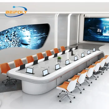 White Office Building Stone Oval-shape Oem Conference Table Office Meeting Use Round-shape Conference Table