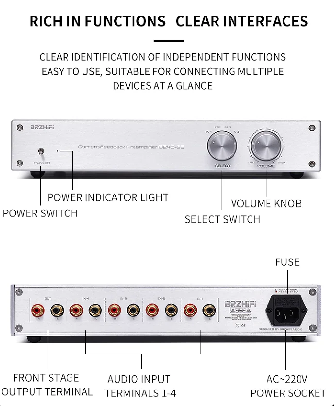 BRZHIFI golden voice C245 line Class AA servo front amplifier HiFi class audio preamplifier supplier