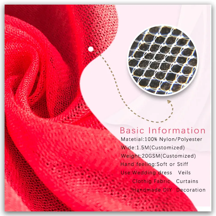 Готовая поставка 100% нейлоновая прозрачная свадебная вуаль Тюлевая ткань для свадебного платья пачка танцевальной одежды