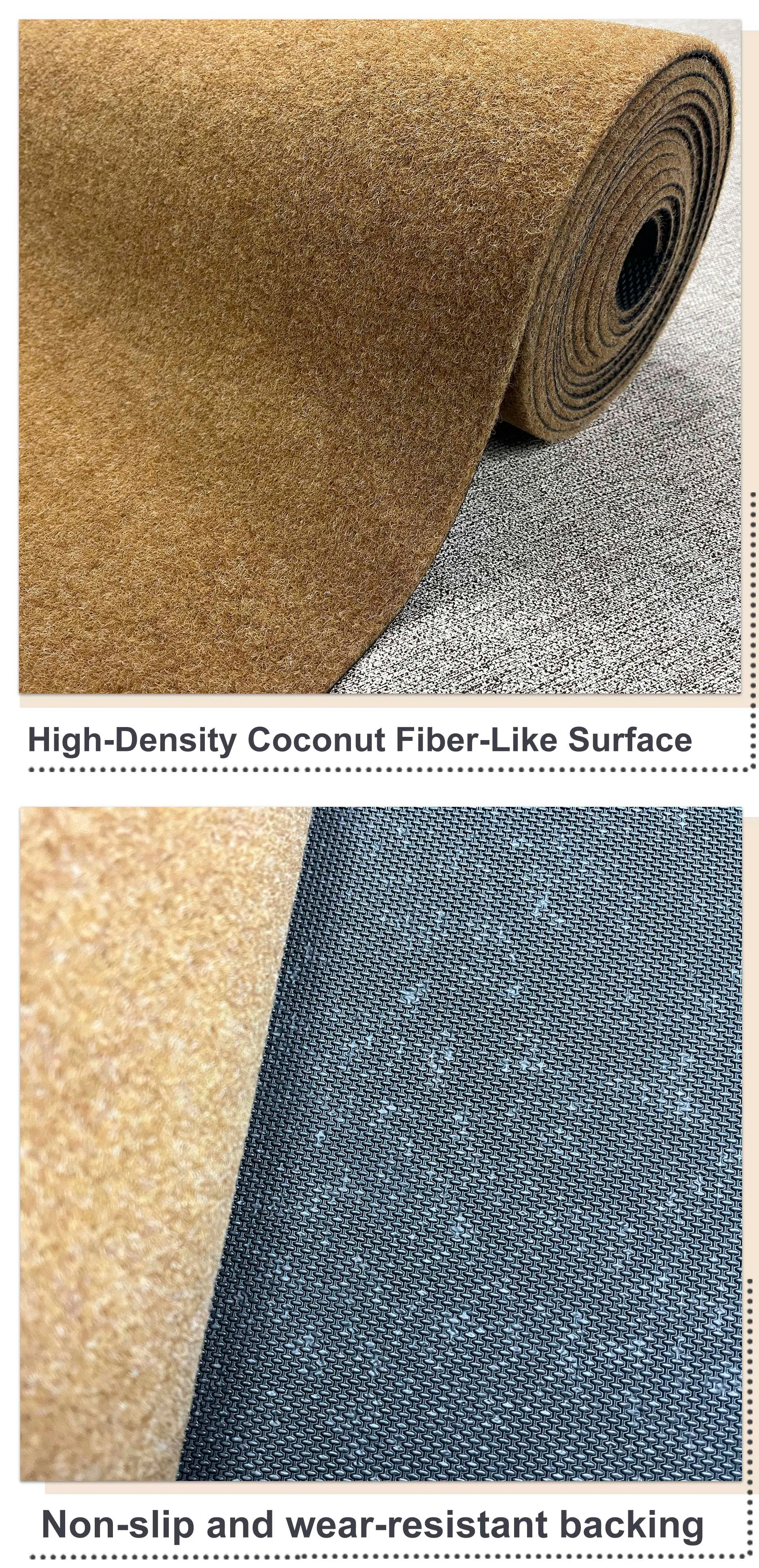 Factory Direct Sales of Anti-slip Outdoor and Modern Flat Brushed Design Roll Carpets Imitating Coconut Palm Floor Carpet(图4)