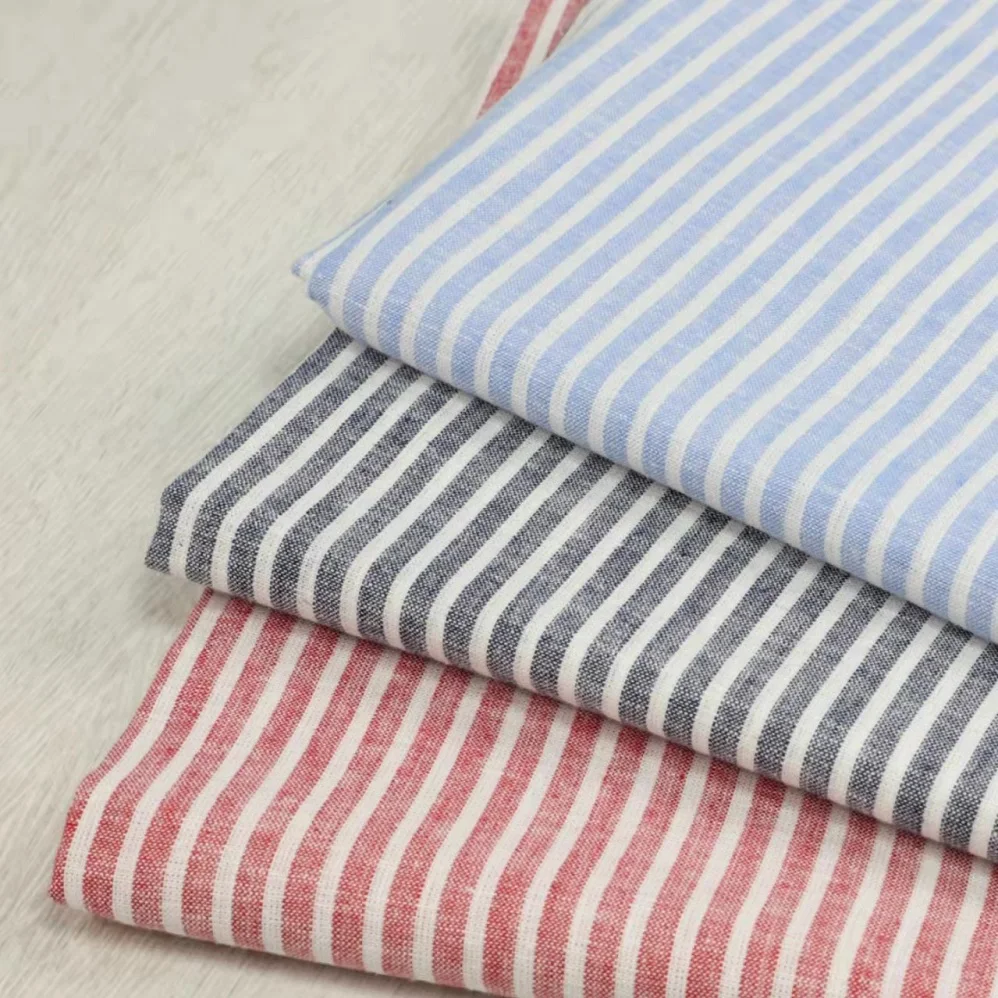 Классическая ткань в полоску из поплина европейская льняная хлопчатобумажная с окрашенным узором тканая техника для одежды мальчиков и