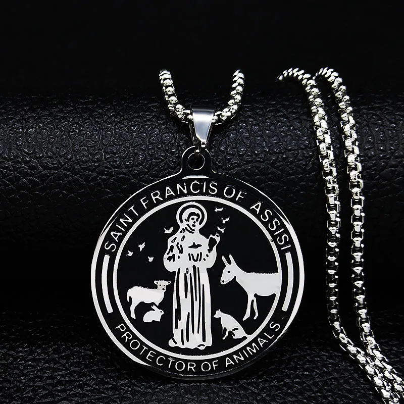 SAINT FRANCIS of ASSISI PROTECTOR of ANIMALS Stainless Steel Church Wears Medal Necklaces Jewelry