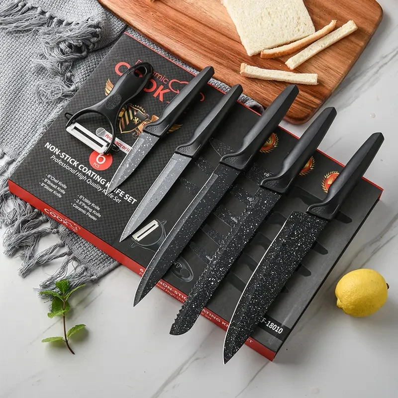Black And White 6 Pcs Kitchen Knife Set Non-stick Stainless Steel ...