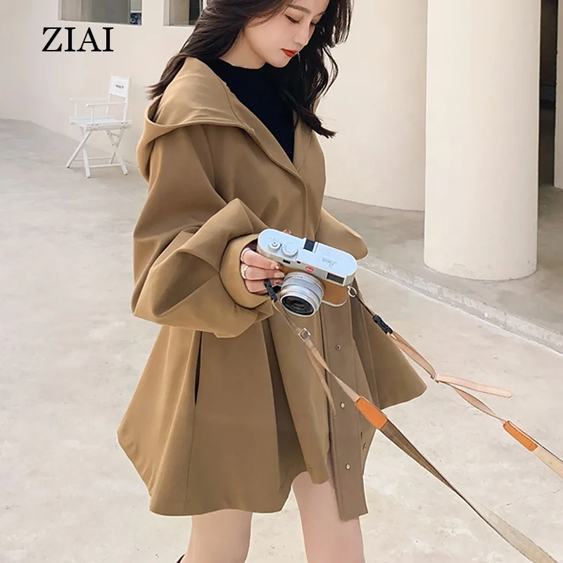 Autumn Winter Women's Medium Length Knee Length Loose Casual Fashion Coats  Korean Fashion Trench Coats Fall Outfits Women Tops