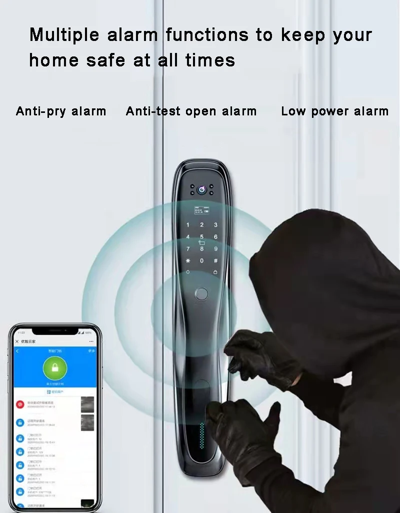 Fully Automatic Camera Door Lock USmart Go App Wifi Biometric Fingerprint Password Key IC Card Smart Door Lock