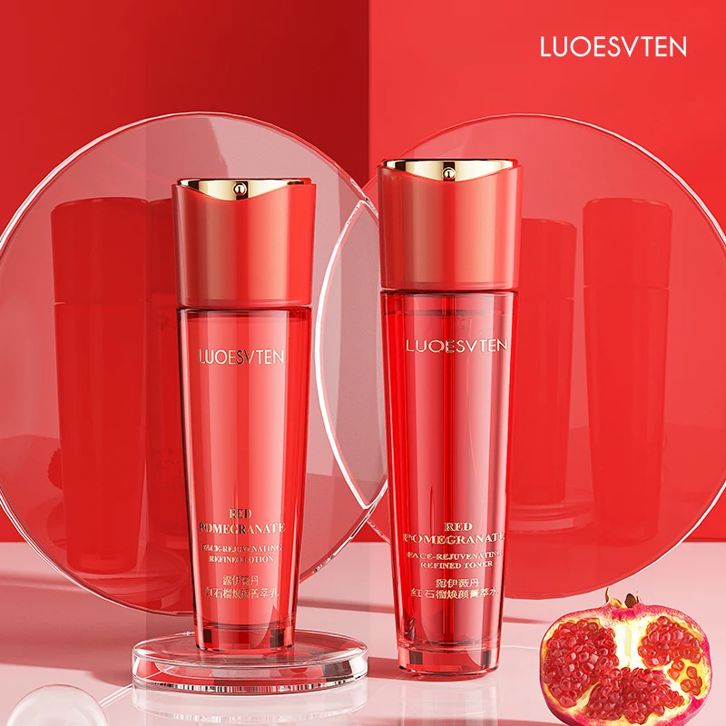 Private Label Skincare Set Pomegranate Radiant Skin Care Kit with Hyaluronic Acid Hydrating and Peptide Anti Wrinkle Ingredients