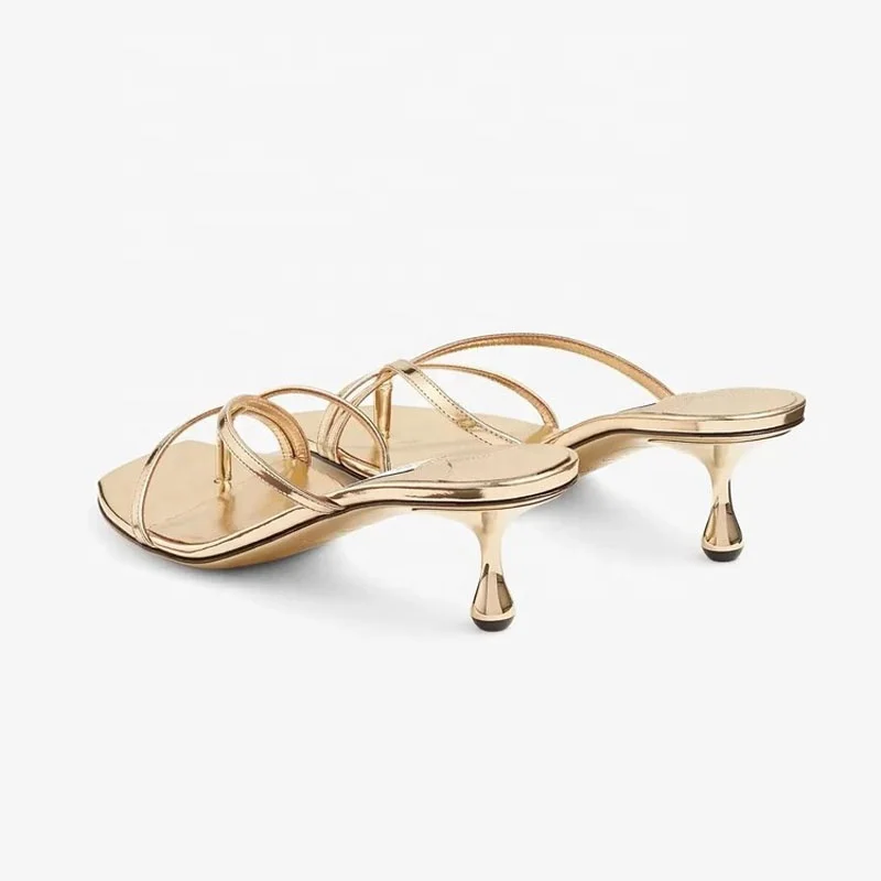 slim fit dress slacks Gold Faux Leather Low Chunky Block Heeled Sandal – Linzi main image 1