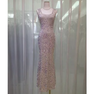 Factory Wholesale Midi Slim Dress Women Summer Spaghetti Strap Party Long for High-grade Sequined Beaded Stretch Elegant Party