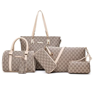 Best Gift for Mommy WB067 Luxury Six-Piece Women's Bag Combination Large Capacity Lychee Patterned PU Synthetic Leather for