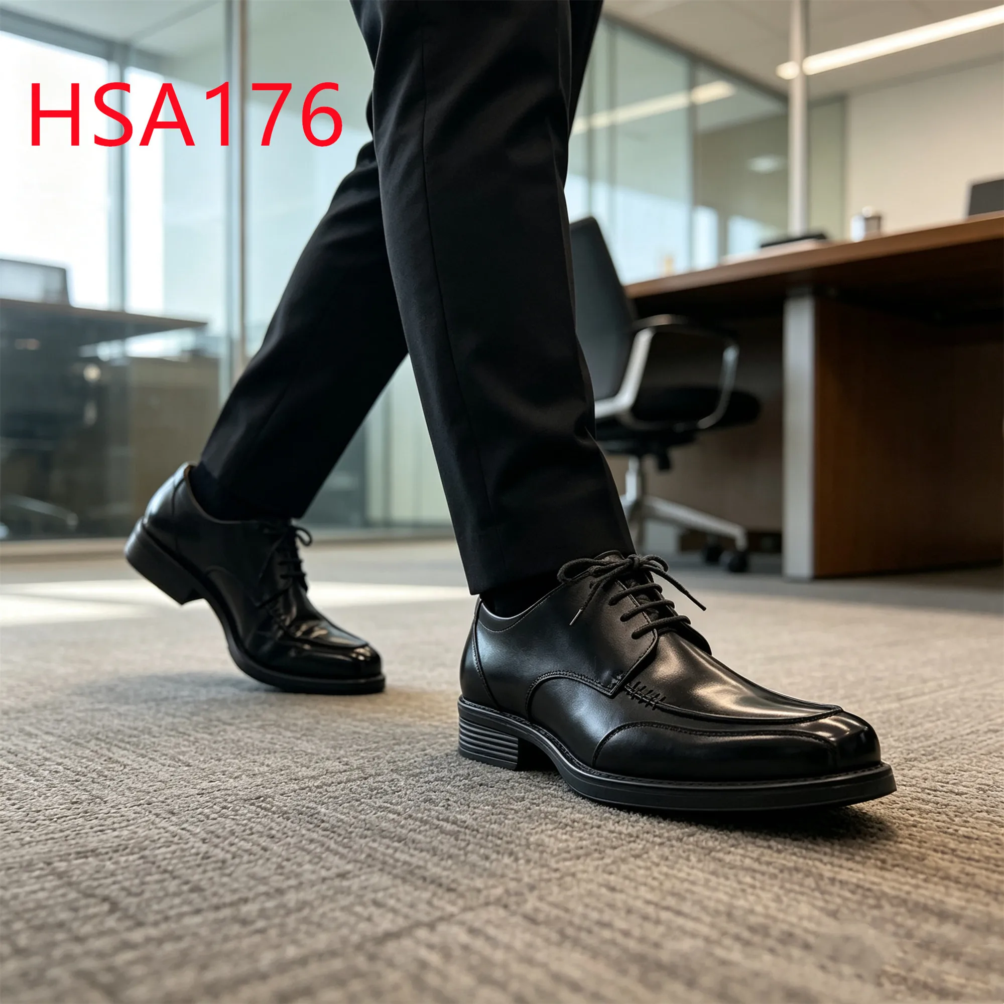 HY,Speech Contest Square&sharp Toe Design Hua Singh Men Leather Shoes Car 4S Shop Full Grain Leather Durable Uniform ShoesHSA176