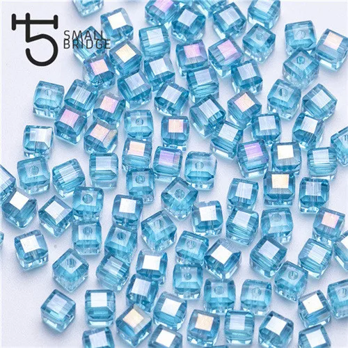 4mm 6mm Square Shape Crystal Glass Beads Multicolor Cube Beads  for Jewelry Making manufacture