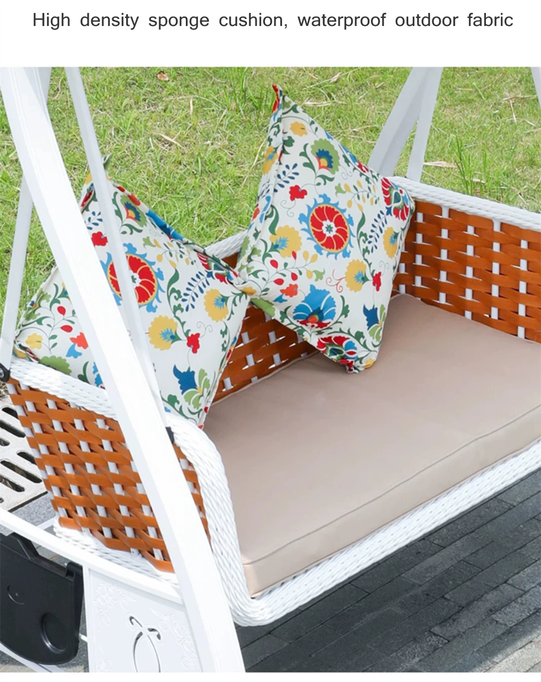 High quality two person double seat white garden outdoor aluminum swing wicker rattan hanging chair for adults