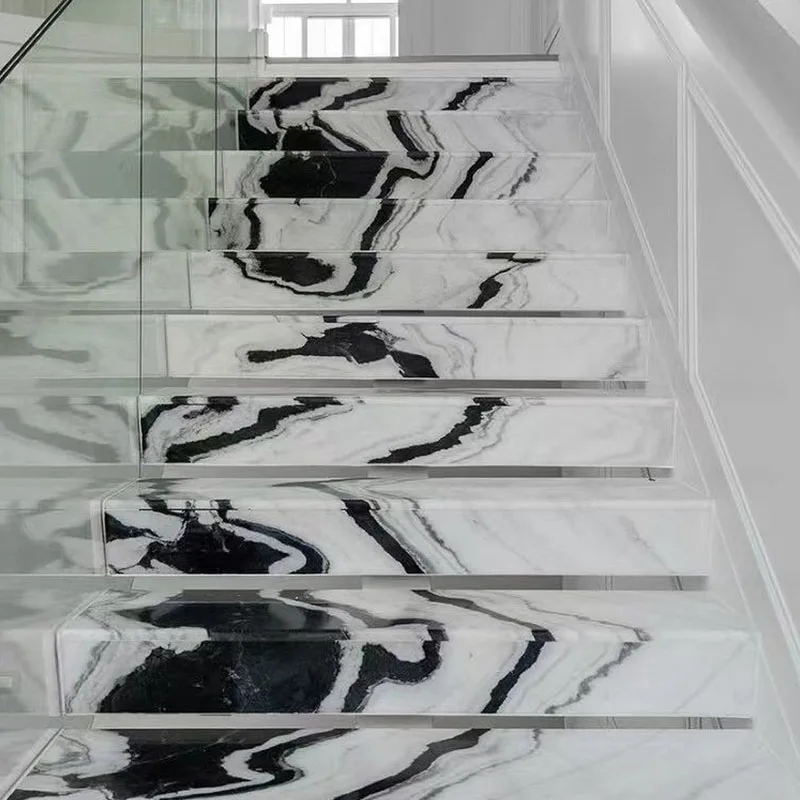 product factory direct white panda bianco lasa macchia vecchia polished dalmata marble stone black slab marble panda floor tiles-4