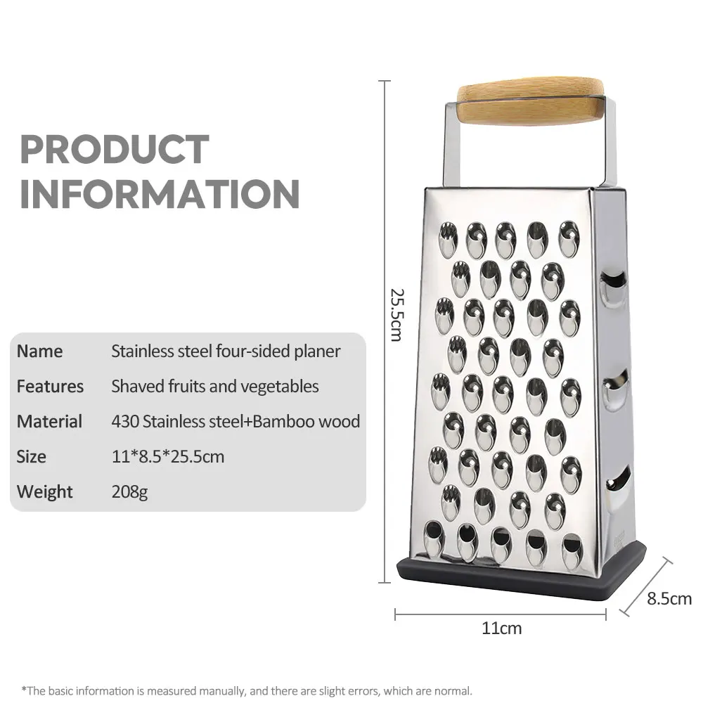 Professional Box Grater, 100% Stainless Steel with 4 Sides, Best