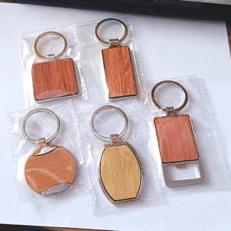 Wholesale Custom Shape Plain Accessories Engravable Logo Keyring Wooden